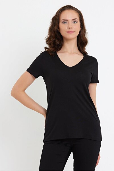 VENA Μπλουζάκι Boyfriend V-Neck Regular Fit (Modal) - Μαύρο
