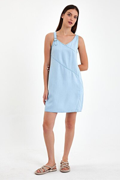 VENA Angelica Sky Blue Regular Fit Women's Jean Dress - Tencel ™