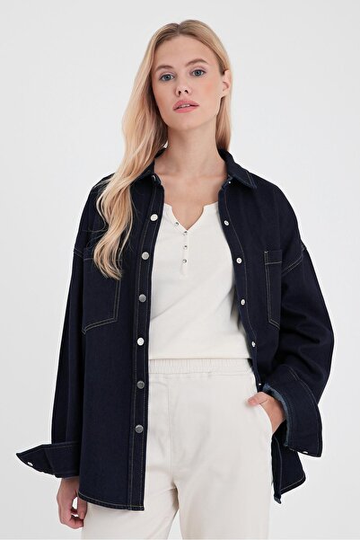 VENA Sementa Παλτό Πουκάμισο Τζιν Σκούρο Μπλε-Σκούρο Μπλε