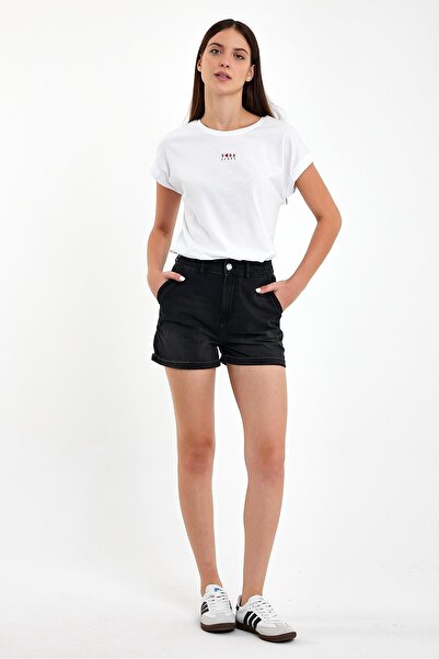 VENA Norah Black Beli Lastikli Jean Şort-Black