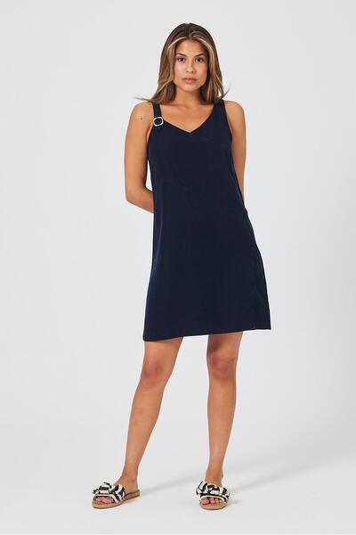 VENA Rochie de damă Angelica Jean - Negru și Portocaliu, Regular Fit, Lyocell