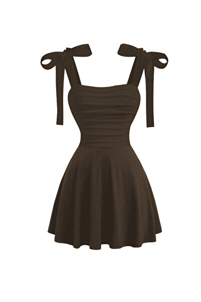 Edela Brown Dress with Bow Tie Strap on the Shoulder 7081