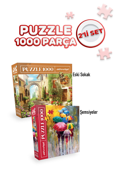 Neverland 2 Adet 1000 Parça Puzzle - Eski Sokak ve Şemsiyeler
