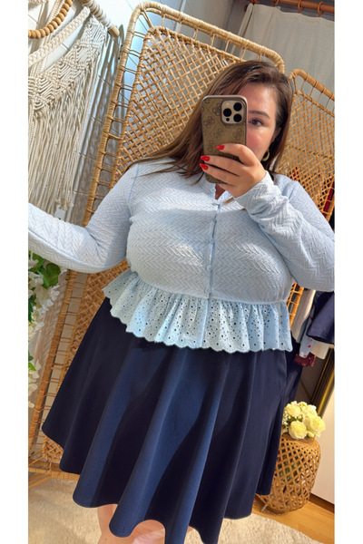 Kendinisevbutik Fusta clopot din lycra de mărime mare, albastru bleumarin