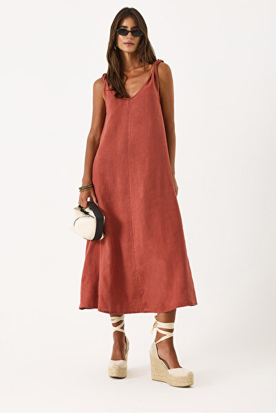 VENA Twisted Strap Linen Dress - Tile