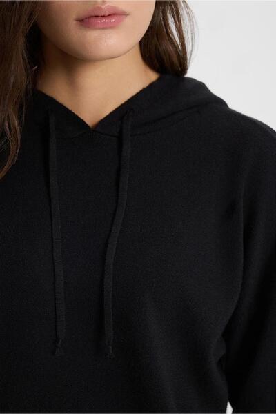 VENA Angelica Kapüşonlu Regular Fit Triko Kazak-Siyah