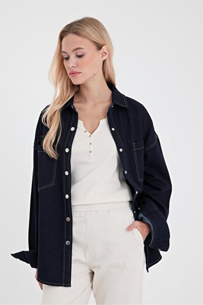 VENA Sementa Παλτό Πουκάμισο Τζιν Σκούρο Μπλε-Σκούρο Μπλε