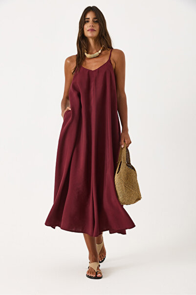 VENA Strappy Maxi Dress(Cupro) - Bordo