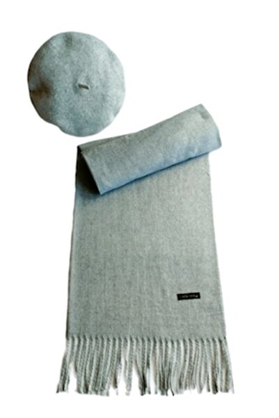 OEM Set eșarfă din cașmir gri deschis cu beretă asortată, 200 x 75 cm