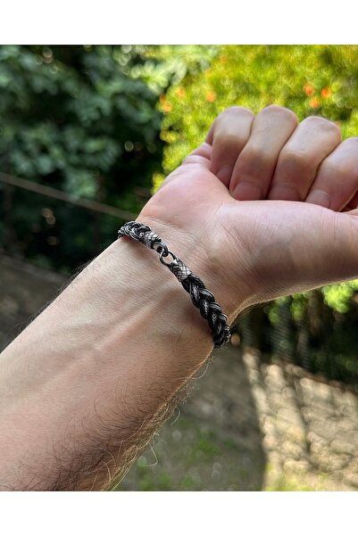 KAZZAZE Gümüş Kazaziye Oksitli Örgü Bileklik Bıl018sı