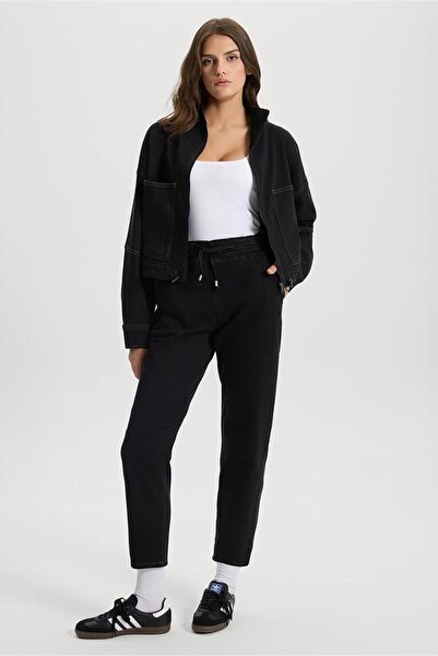 VENA Marla Black High Waist Slouchy Jogger Pants-Black