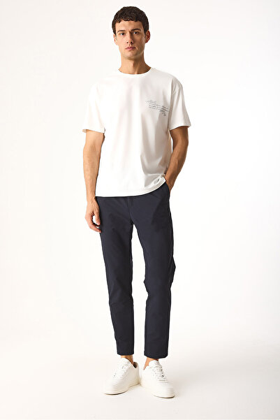 VENA Regular Fit Elastic Waist Technical Trousers - Navy Blue