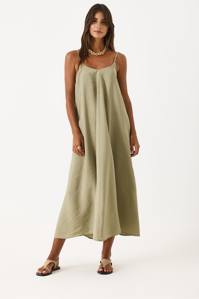 VENA Strappy Maxi Dress(Cupro) - Clay Green