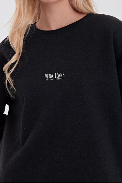 VENA Φούτερ με λογότυπο Cindy με λαιμόκοψη με ριγέ σχέδιο-Μαύρο