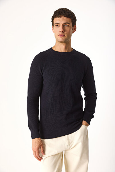 VENA Crew Neck Regular Fit Knitwear Sweater-Navy Blue