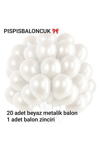 BalonEvi Beyaz Metalik Balon 20li