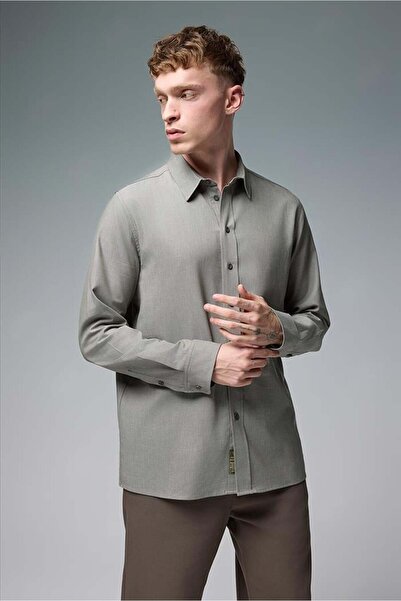 VENA Πουκάμισο Nicolas Regular Fit Gabardine-Χακί