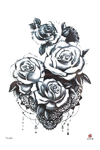 New Obsessions Rosse Büyük Gül Desenli Geçici Dövme