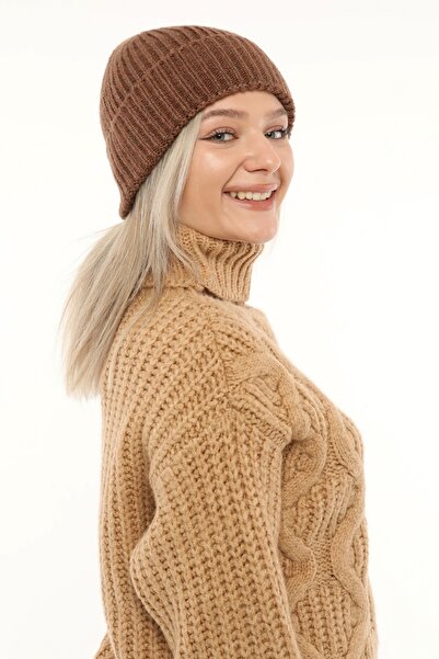 Aghilo Μάλλινο χειμερινό καπέλο με κορδόνια – Καφέ