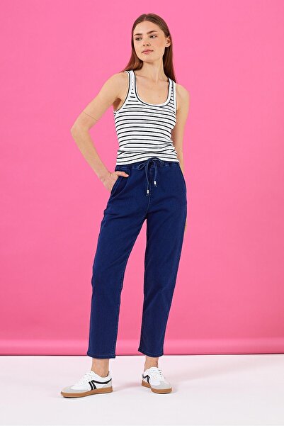 VENA Pantaloni Jogger Marla Dark Blue cu talie înaltă - Albastru închis