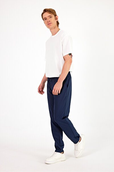 VENA Alfred Elastic Waist Summer Gabardine Trousers - Dark Blue