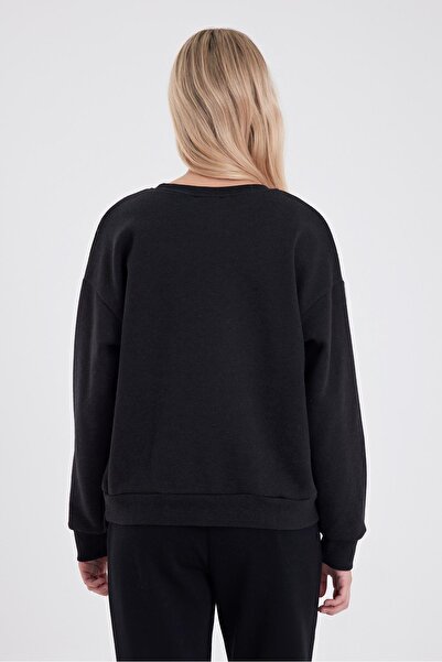 VENA Φούτερ με λογότυπο Cindy με λαιμόκοψη με ριγέ σχέδιο-Μαύρο