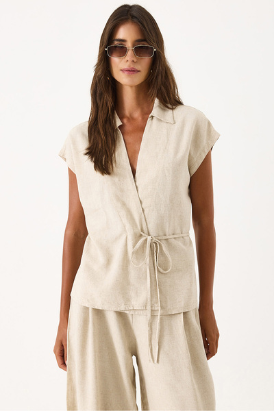 VENA Wrapped Linen Shirt - Naturel
