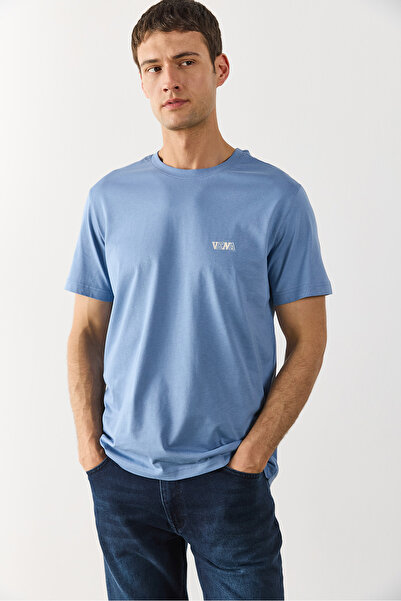 VENA Футболка з принтом, комір-стійка, прямий крій - блакитний