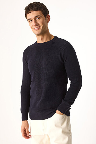 VENA Crew Neck Regular Fit Knitwear Sweater-Navy Blue