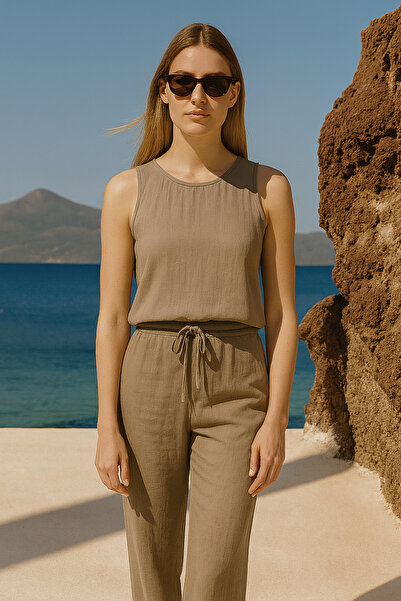 VENA Krinkle Textured Trousers - Gray