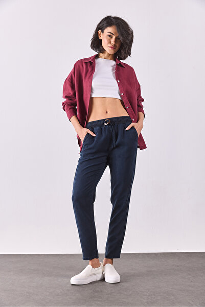 VENA Pantaloni de plajă cu talie elastică Alian Blue Black (TENCEL)(TM) - BLUE BLACK