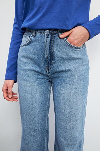 VENA Pantaloni de damă Wanda Med Blue cu picioare largi (LYOCELL)