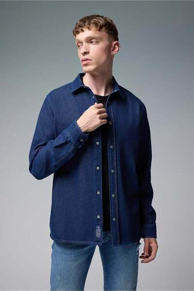 VENA Nicolas Regular Fit Dark Blue Jean Gömlek-Dark Blue