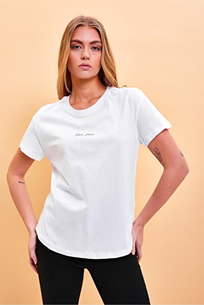 VENA Mini Logo Printed Regular Fit T-Shirt-White