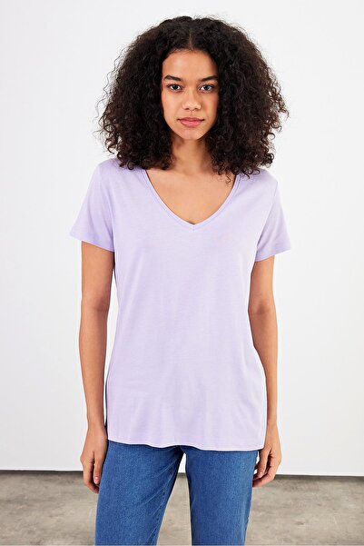 VENA Tricou modal cu decolteu în V Boyfriend pentru femei (Lyocell)