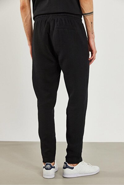 VENA Beli Lastikli Müslin Chino Pantolon-Siyah