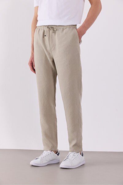 VENA Beli Lastikli Çizgili Pantolon - BEJ ÇİZGİLİ