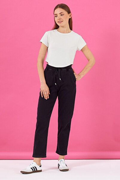 VENA Women's Marla Black High Waist Slouchy Jogger Pants - Black