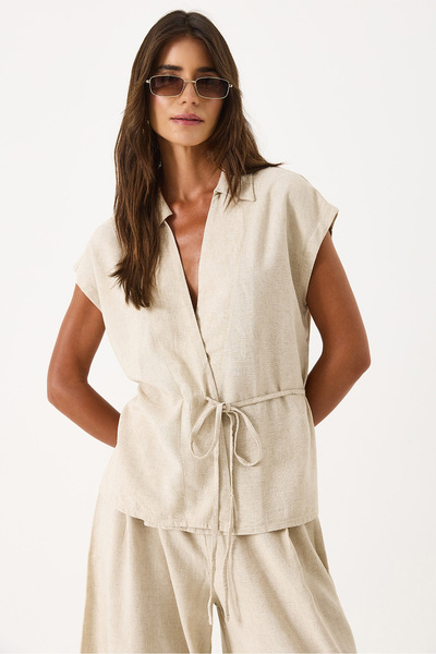 VENA Wrapped Linen Shirt - Naturel