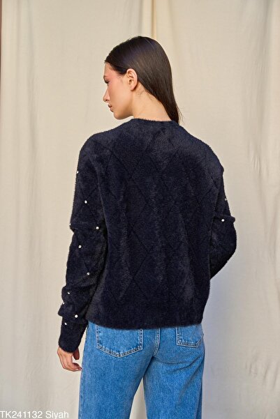 Clothes Fast Diamond Pattern Stone Sweater - Black