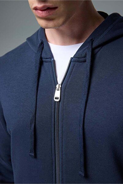 VENA Ανδρικό φούτερ Greg με κουκούλα Basic με φερμουάρ μπροστά 100% βαμβάκι - Navy Blue