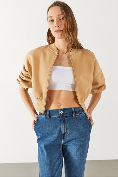 VENA Жіночий світшот Loren із застібкою-блискавкою та широким поясом - бежевий