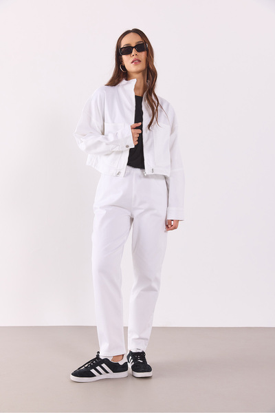 VENA Kadın Marla Renkli Yüksek Bel Slouchy Jogger Pantolon - Beyaz