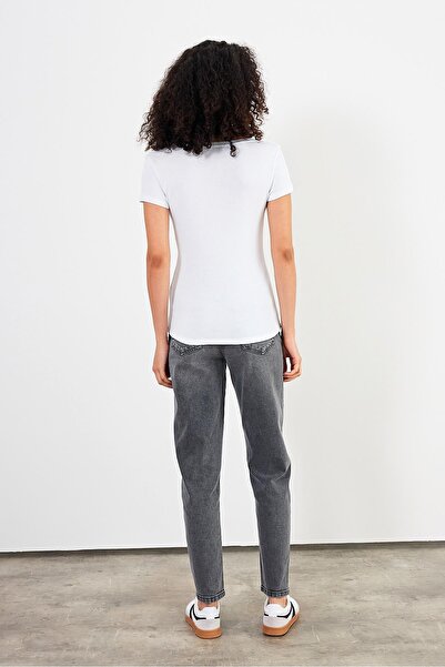 VENA Matilda Button Detailed Fitted T-Shirt-White