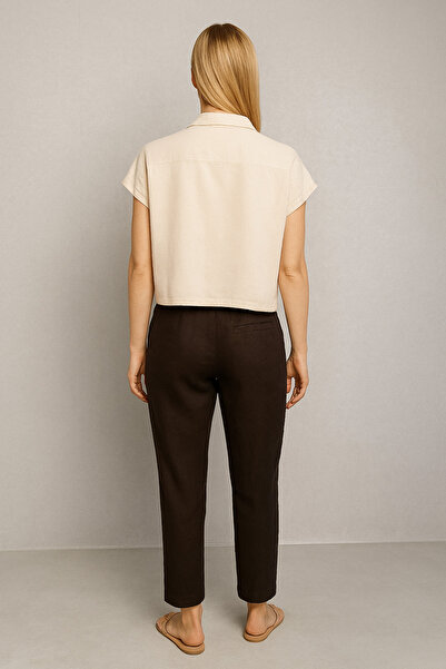 VENA Μπλούζα με λινό με γιακά πουκάμισου - ΦΥΣΙΚΗ