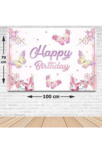 Parti Dükkanım Πανό γενεθλίων με θέμα την πεταλούδα, ροζ 70*100 εκ.
