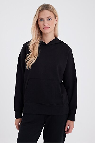 VENA Дамски суитшърт с качулка и качулка - черен