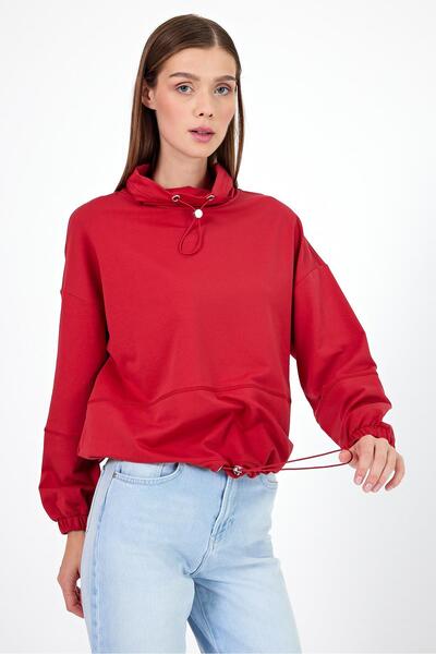 VENA Φούτερ με λεπτομέρεια στο λαιμό, κανονική εφαρμογή-μούρο