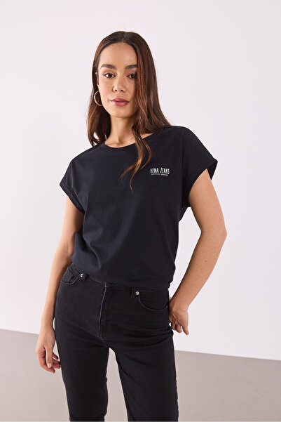 VENA Μπλουζάκι με λογότυπο Cindy Vena - ΜΑΥΡΟ