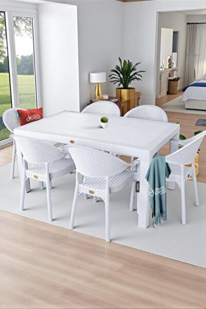 nar sokağı Bambu 90x150 Cm Camsız Rattan Bahçe Balkon Masa Takımı